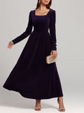 MQTIME  -  Velvet Square Neck Long Sleeve Dress