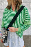 MQTIME  -  Stripe Johnny Collar Long Sleeve Top