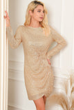 MQTIME  -  Sequin Knot Round Neck Long Sleeve Mini Dress