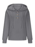 MQTIME  -  Drawstring Quarter Button Long Sleeve Hoodie