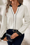 MQTIME  -  Contrast Notched Long Sleeve Blouse