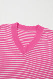MQTIME  -   Striped V-Neck Dropped Shoulder Sweater
