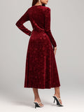 MQTIME  -  Flower Print V-Neck Long Sleeve Midi Dress