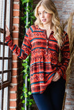 MQTIME  -  Heimish Full Size  Geometric Button Detail Long Sleeve Babydoll Top