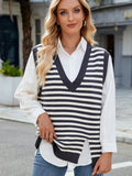 MQTIME  -  Slit V-Neck Striped Sweater Vest