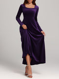 MQTIME  -  Square Neck Long Sleeve Velvet Dress