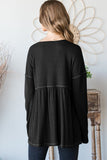 MQTIME  -  Full Size V-Neck Long Sleeve Ribbed Babydoll Top