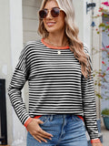 MQTIME  -  Striped Contrast Round Neck Long Sleeve Sweater