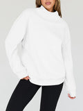 MQTIME  -  Mock Neck Drop Shoulder Long Sleeve Sweatshirt