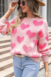 MQTIME  -  Valentine's Day Heart Jacquard Round Neck Sweater