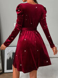 MQTIME  -  Glitter Round Neck Puff Sleeve Dress