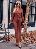 MQTIME  -  Slit Twisted Surplice Long Sleeve Dress