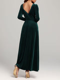 MQTIME  -  Velvet Square Neck Long Sleeve Dress