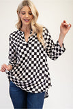 MQTIME  -  Celeste Full Size Curved Hem Checkered Notched Blouse