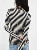 MQTIME  -  Exposed Seam Striped Turtleneck Long Sleeve T-Shirt