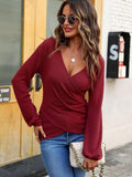 MQTIME  -  Waffle Knit Surplice Long Sleeve T-Shirt