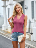 MQTIME  -  Ribbed Solid Color V-Neck Tank