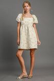 MQTIME  -  Umgee Heart Jacquard Square Neck Puff Sleeve Mini Dress