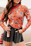 MQTIME  -  Printed Mock Neck Long Sleeve Bodysuit