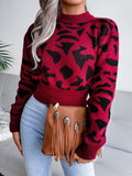 MQTIME  -  Leopard Round Neck Dropped Shoulder Sweater