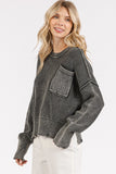 MQTIME  -   Mittoshop Distressed Hem Round Neck Dropped Shoulder Sweater