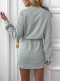 MQTIME  -   Perfee Bow Dropped Shoulder Long Sleeve Mini Dress