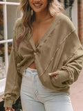MQTIME  -  Exposed Seam Twisted V-Neck Sweatshirt