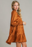 MQTIME  -  Umgee Smocked Leopard Long Sleeve Tiered Dress