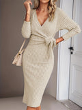 MQTIME  -  Slit Surplice Long Sleeve Dress