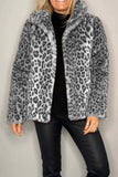 MQTIME  -  Full Size Leopard Furry Collared Neck Long Sleeve Coat