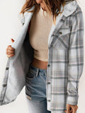 MQTIME  -  Plaid Snap Down Plush Hooded Jacket
