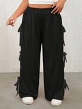 MQTIME  -  Plus Size Bow Elastic Waist Wide Leg Pants