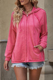 MQTIME  -  Exposed Seam Zip Up Long Sleeve Drawstring Hoodie