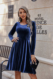 MQTIME  -  Round Neck Long Sleeve Knee Length Dress