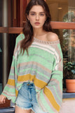 MQTIME  -  Contrast Striped Boat Neck Dropped Shoulder Sweater