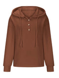 MQTIME  -  Drawstring Quarter Button Long Sleeve Hoodie