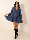 MQTIME  -  Cutout Johnny Collar Long Sleeve Mini Dress
