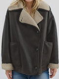 MQTIME  -   Collared Neck Long Sleeve Plush Jacket