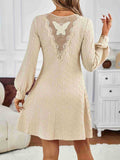 MQTIME  -  Lace Detail V-Neck Long Sleeve Dress