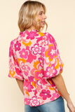 MQTIME  -  Haptics Full Size Frill Floral Puff Sleeve Blouse