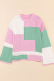 MQTIME  -  Color Block Round Neck Drop Shoulder Sweater