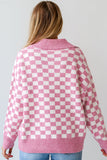 MQTIME  -  Checkered Collared Neck Long Sleeve Sweater