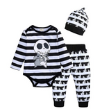 Mqtime New Halloween Baby Boy’s Clothes Sets Stripe Skull Pattern Long Sleeve Jumpsuit Long Pants Hat Toddler Baby 3Pcs Outfits 0-24M