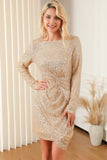 MQTIME  -  Sequin Knot Round Neck Long Sleeve Mini Dress