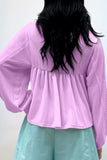 MQTIME  -  Corded Johnny Collar Long Sleeve Babydoll Blouse
