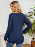 MQTIME  -  Ruched Shoulder Round Neck Long Sleeve Sweatshirt