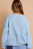 MQTIME  -  POL Crochet Flower Round Neck Dropped Shoulder Sweater