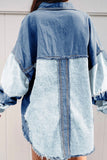 MQTIME  -   Raw Hem Color Block Denim Jacket