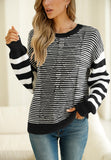 MQTIME  -  Striped Round Neck Dropped Shoulder Sweater