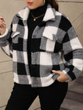 MQTIME  -  Plus Size Pocketed Plaid Collared Neck Jacket